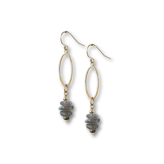 Labradorite and gold dangle earrings