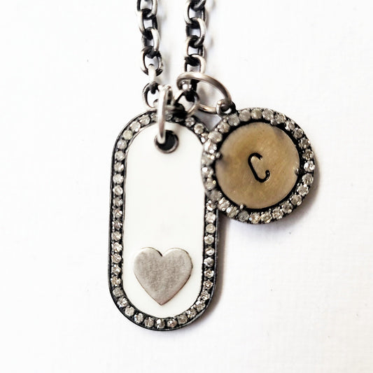 Sterling and diamond heart tag