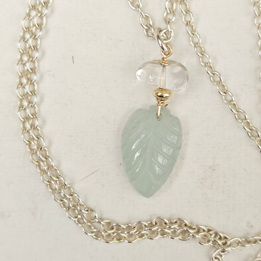 Carved jade and Herkimer diamond necklace