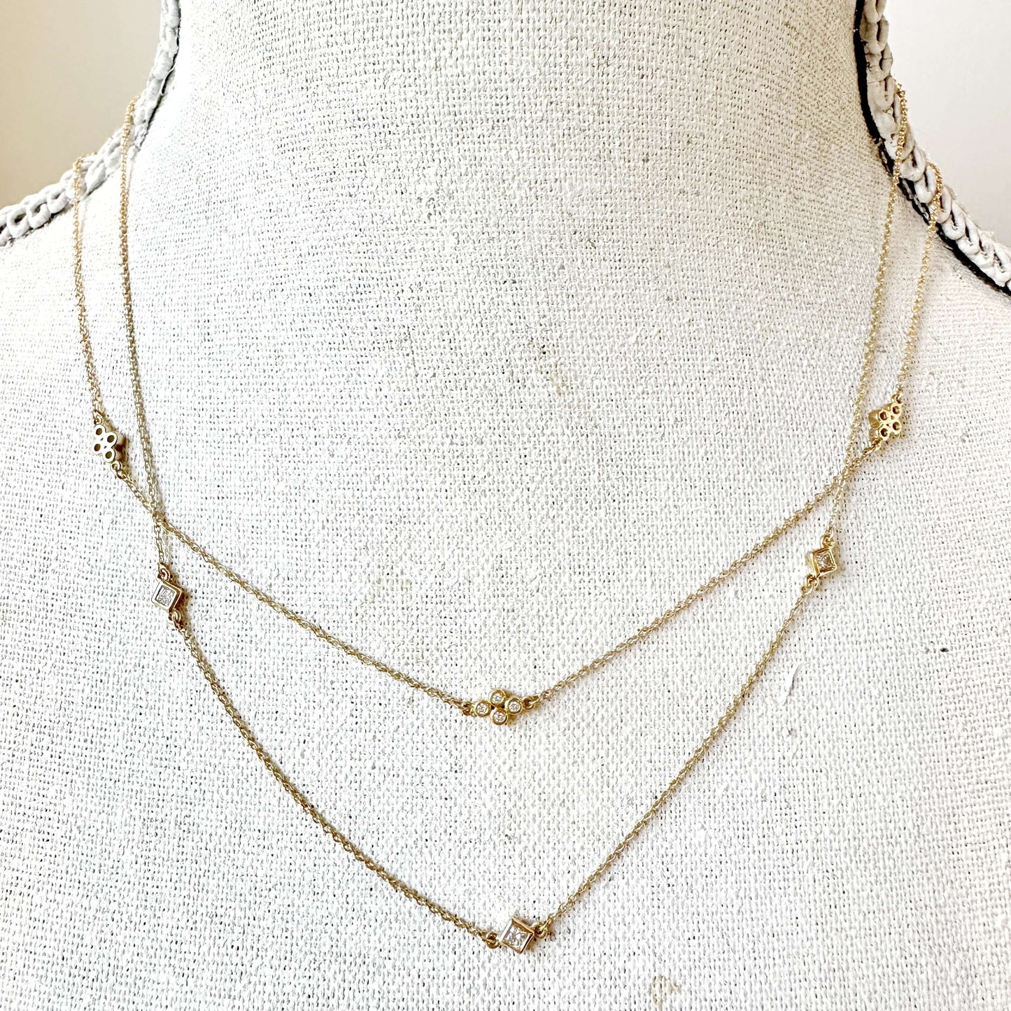 Classic everyday 3 station diamond layering necklace