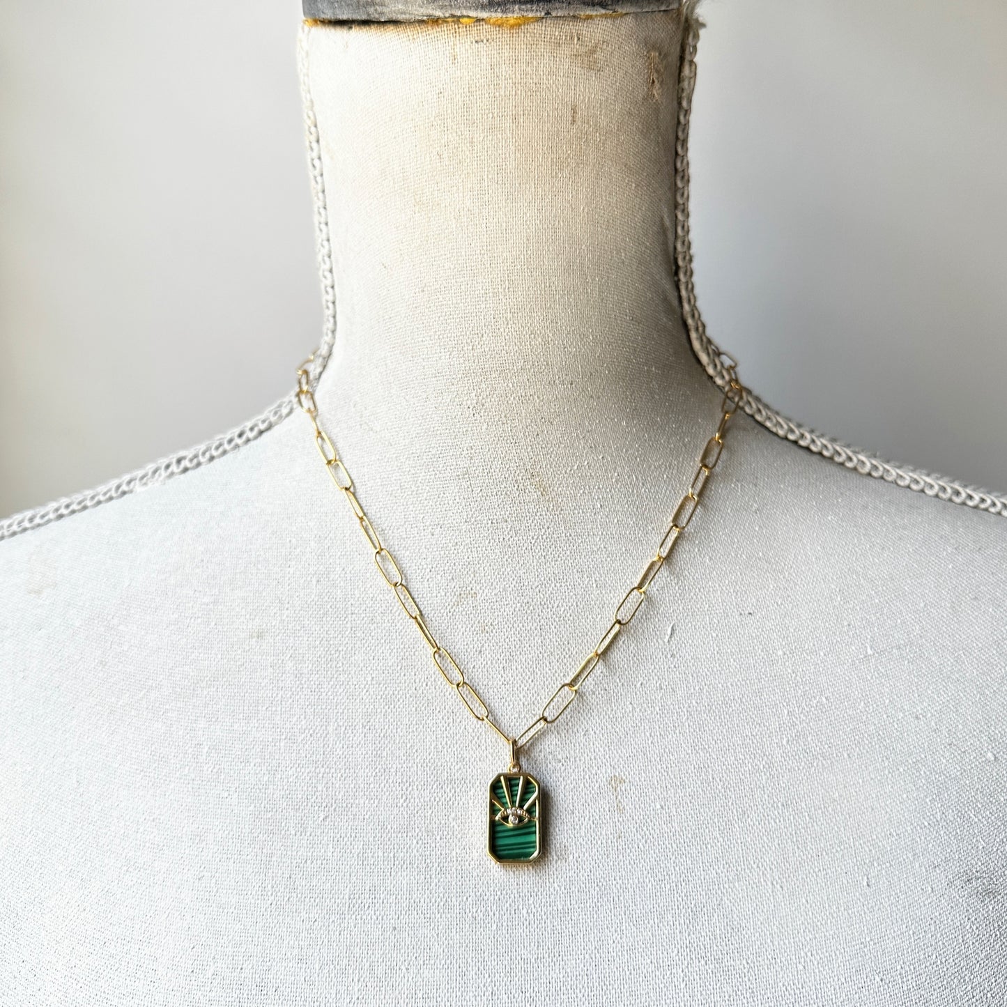 Malachite and gold protection necklace