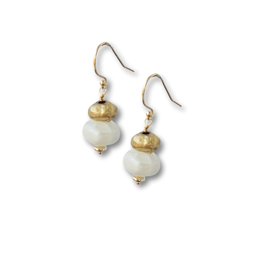 Opal and gold dangle earrings