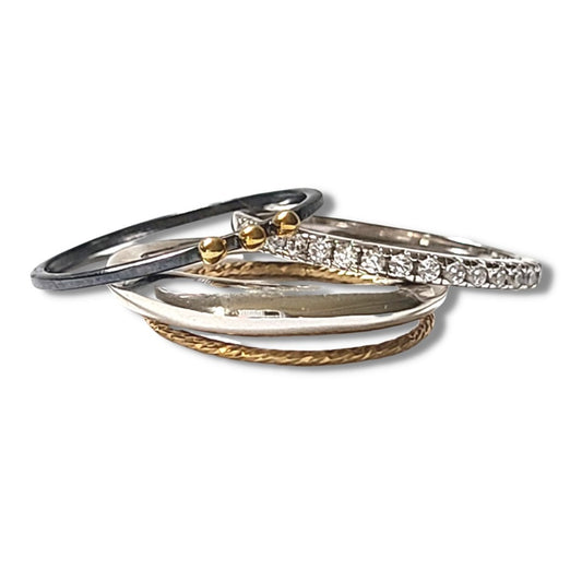 Mixed metal and sparkles ring stack - Michelle Rhodes